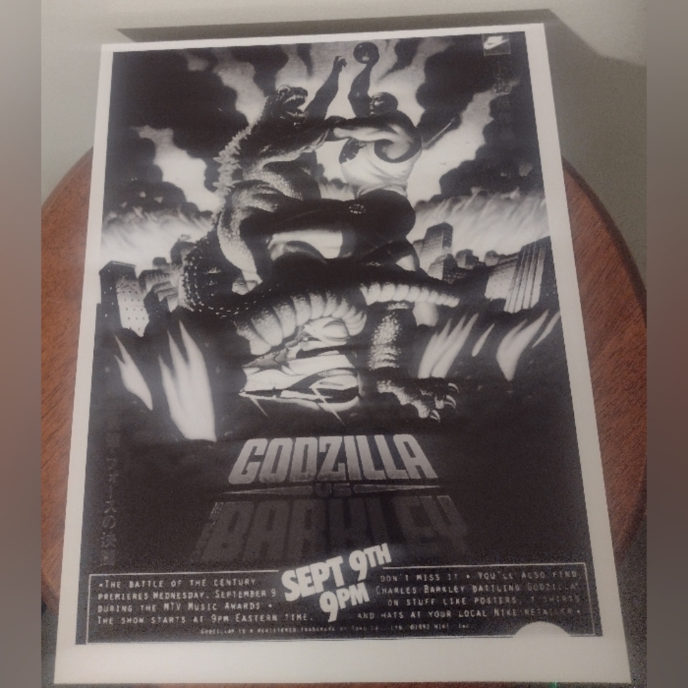 CHARLES BARKLEY😤VS GODZILLA🔥OLD SCHOOL B/W ART 8.5x11 PREMIUM GLOSSY POSTER!💥